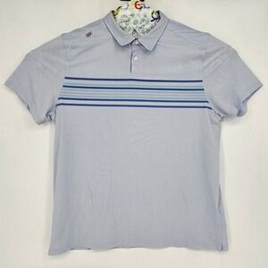 Rhone Polo‎ Shirt Mens XL Blue Striped Stretch Golf Short Sleeve Performance